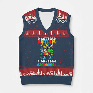 Funny 67 Autism Awareness V-Neck Knit Sweater Vest 6 Letters Autism 7 Letters Awesome Dabbing Puzzle TS11 Navy Red Print Your Wear