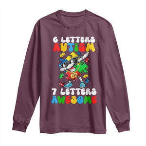Funny 67 Autism Awareness Long Sleeve Shirt 6 Letters Autism 7 Letters Awesome Dabbing Puzzle TS11 Maroon Print Your Wear