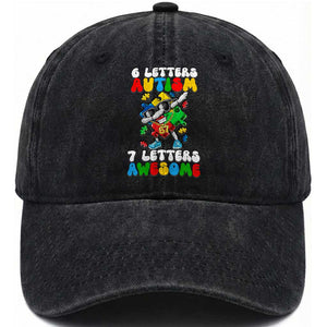 Funny 67 Autism Awareness Washed Cotton Baseball Cap 6 Letters Autism 7 Letters Awesome Dabbing Puzzle TS11 Washed Cap Universal Fit Black Print Your Wear