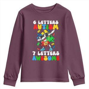 Funny 67 Autism Awareness Youth Sweatshirt 6 Letters Autism 7 Letters Awesome Dabbing Puzzle TS11 Maroon Print Your Wear