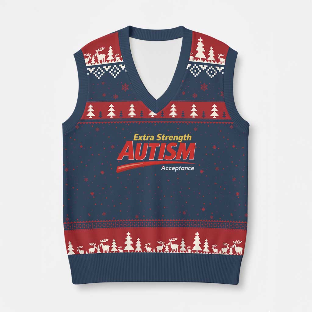 Funny Extra Strength Autism Acceptance Inappropriate Autism Meme V-Neck Knit Sweater Vest TS11 Navy Red Print Your Wear