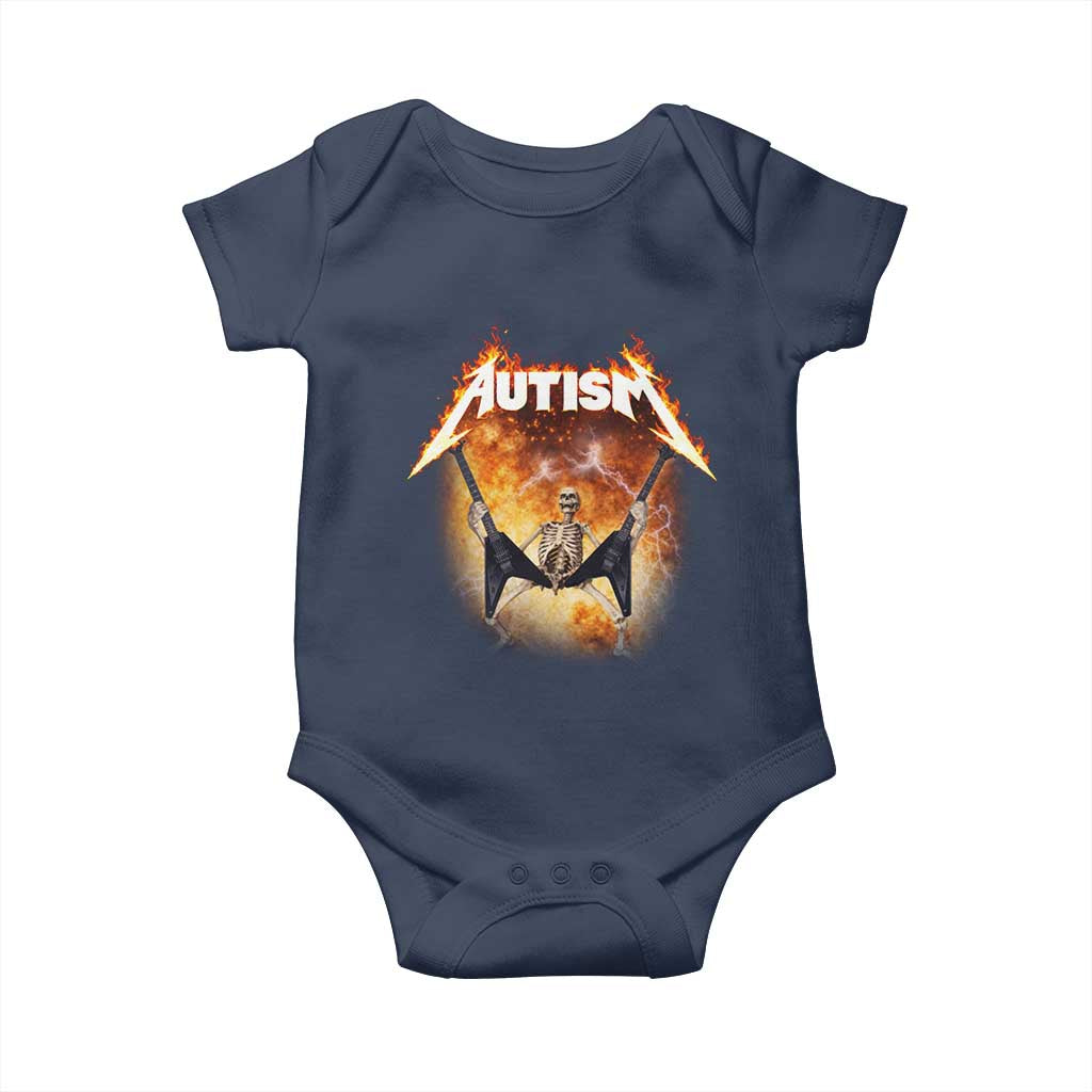 Autism Skeleton Rocker Baby Onesie Hardcore Rock Style Artwork TS11 Navy Print Your Wear