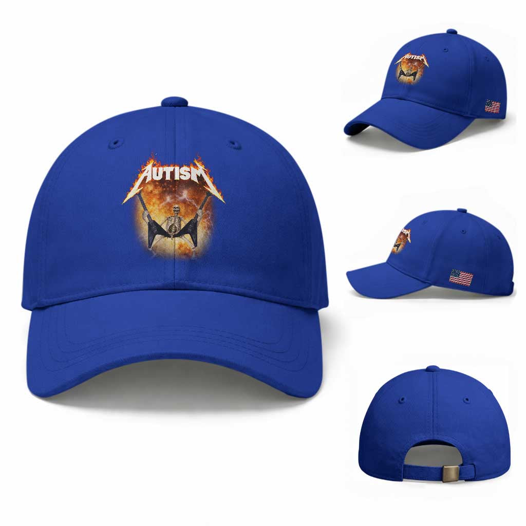 Autism Skeleton Rocker Baseball Cap Hardcore Rock Style Artwork TS11 Baseball Cap Universal Fit Royal Blue Print Your Wear