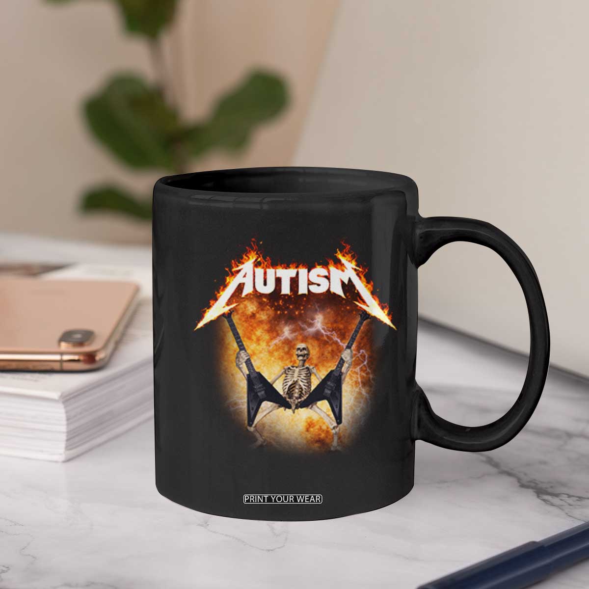 Autism Skeleton Rocker Coffee Mug Hardcore Rock Style Artwork TS11 Print Your Wear