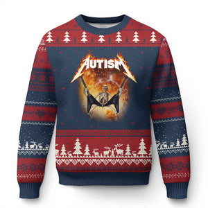 Autism Skeleton Rocker Ugly Christmas Sweater Hardcore Rock Style Artwork TS11 Navy Red Print Your Wear