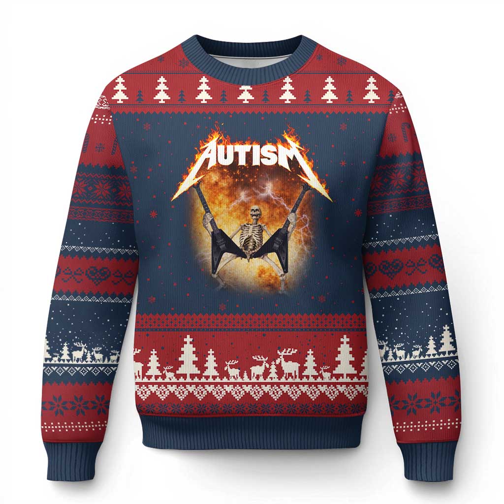 Autism Skeleton Rocker Ugly Christmas Sweater Hardcore Rock Style Artwork TS11 Navy Red Print Your Wear