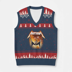 Autism Skeleton Rocker V-Neck Knit Sweater Vest Hardcore Rock Style Artwork TS11 Navy Red Print Your Wear