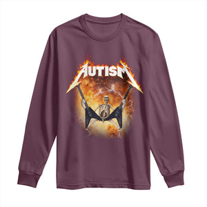 Autism Skeleton Rocker Long Sleeve Shirt Hardcore Rock Style Artwork TS11 Maroon Print Your Wear