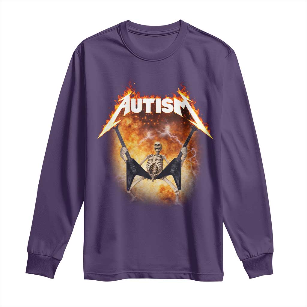 Autism Skeleton Rocker Long Sleeve Shirt Hardcore Rock Style Artwork TS11 Purple Print Your Wear