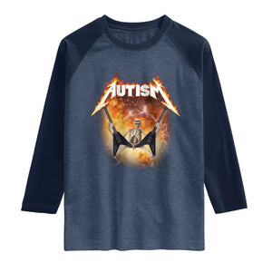 Autism Skeleton Rocker Raglan Shirt Hardcore Rock Style Artwork TS11 Heather Denim Navy Print Your Wear