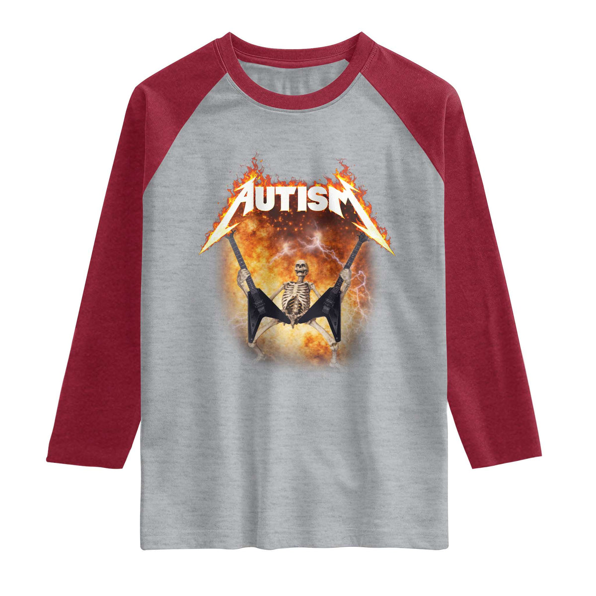 Autism Skeleton Rocker Raglan Shirt Hardcore Rock Style Artwork TS11 Heather Gray Heather Red Print Your Wear