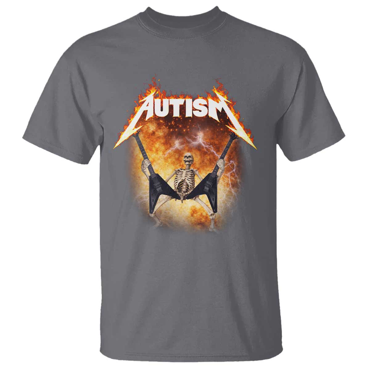 Autism Skeleton Rocker T Shirt Hardcore Rock Style Artwork TS11 Charcoal Print Your Wear