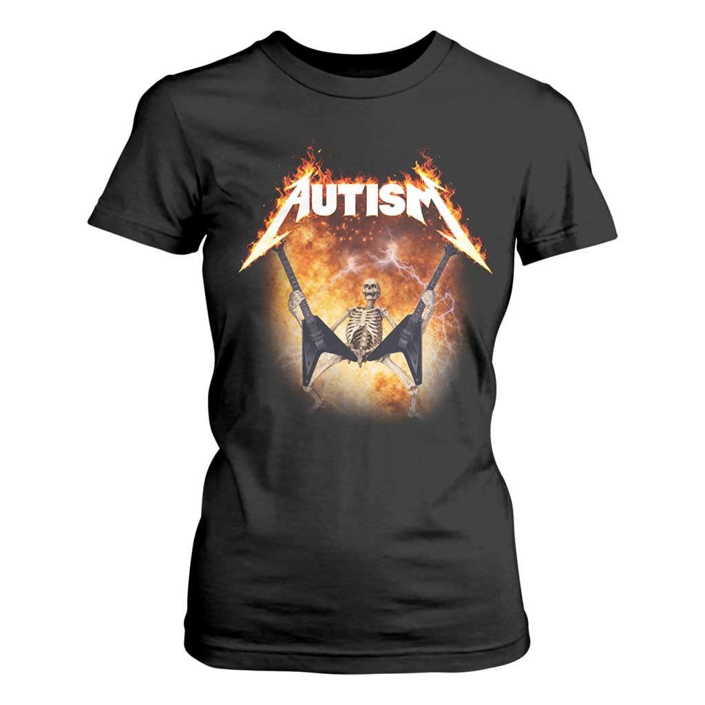 Autism Skeleton Rocker T Shirt For Women Hardcore Rock Style Artwork TS11 Black Print Your Wear