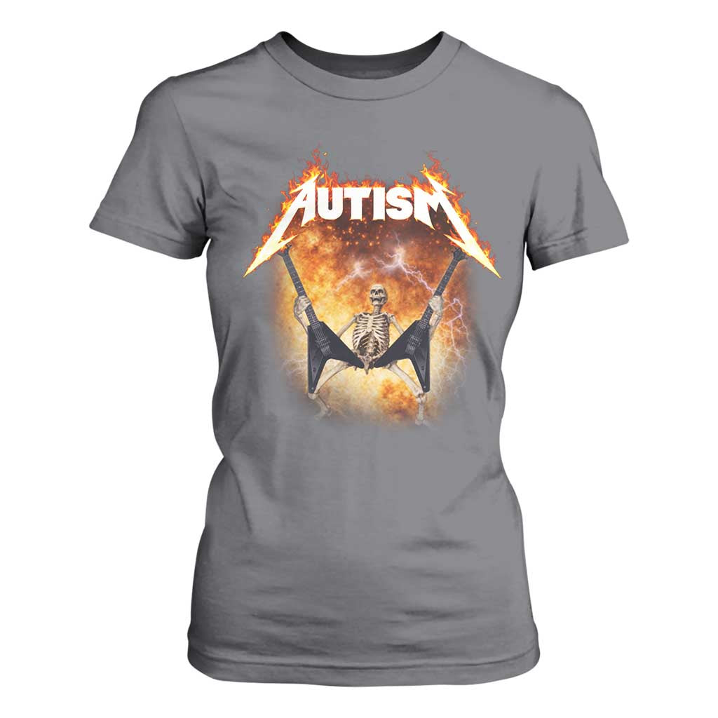 Autism Skeleton Rocker T Shirt For Women Hardcore Rock Style Artwork TS11 Charcoal Print Your Wear