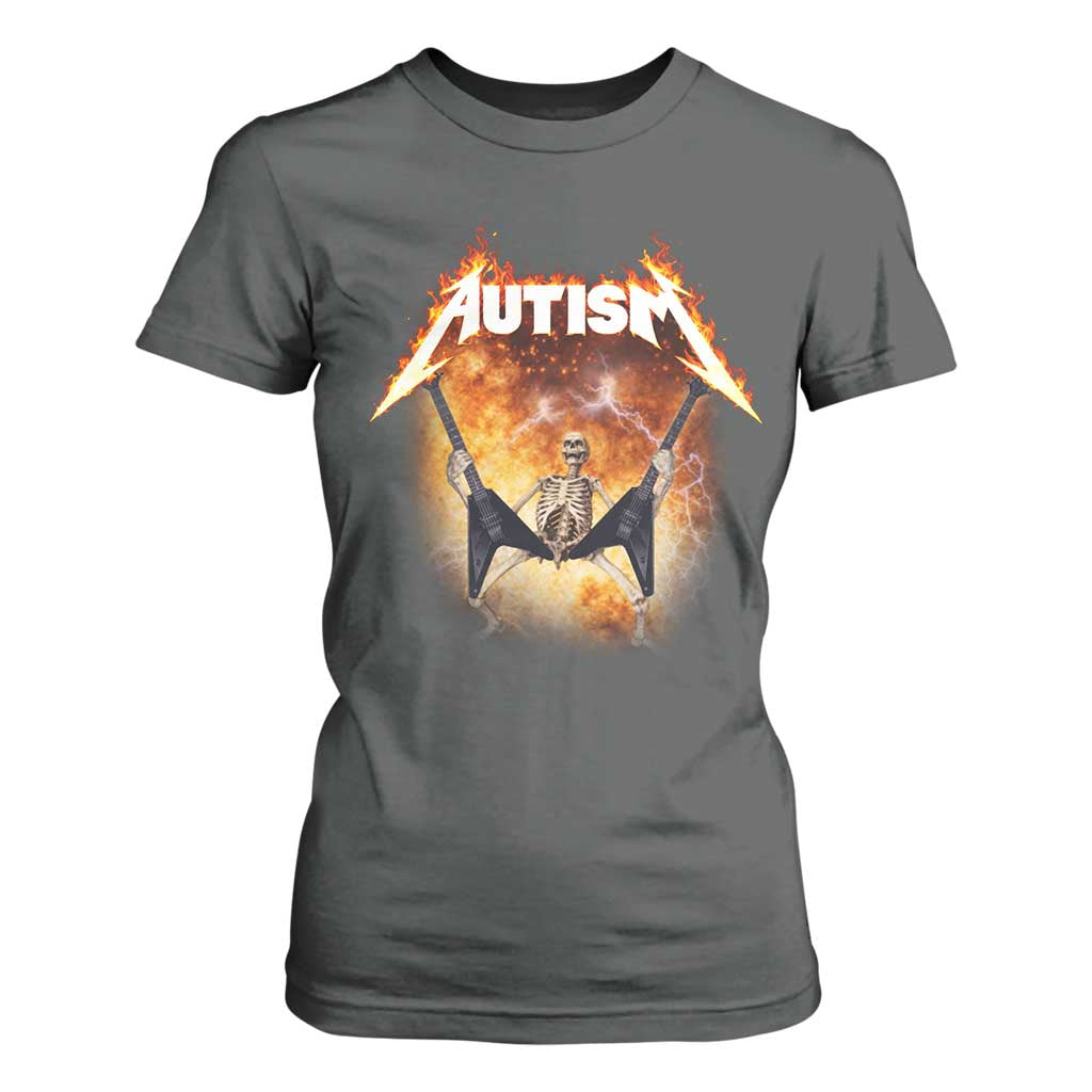 Autism Skeleton Rocker T Shirt For Women Hardcore Rock Style Artwork TS11 Dark Heather Print Your Wear