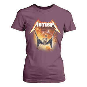 Autism Skeleton Rocker T Shirt For Women Hardcore Rock Style Artwork TS11 Maroon Print Your Wear