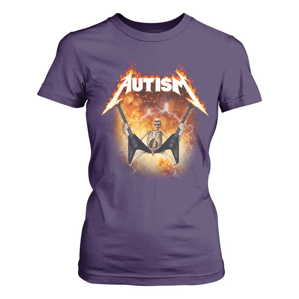 Autism Skeleton Rocker T Shirt For Women Hardcore Rock Style Artwork TS11 Purple Print Your Wear