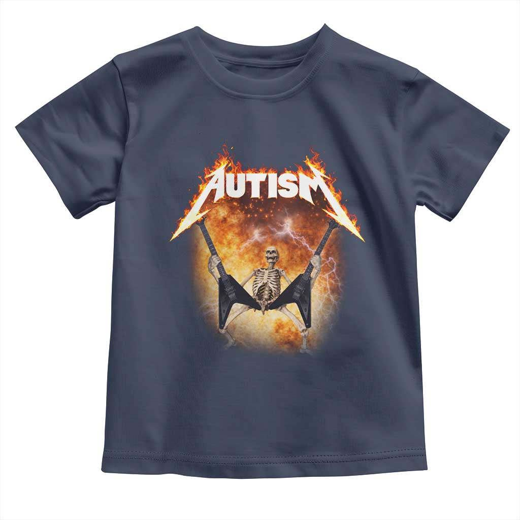 Autism Skeleton Rocker Toddler T Shirt Hardcore Rock Style Artwork TS11 Navy Print Your Wear