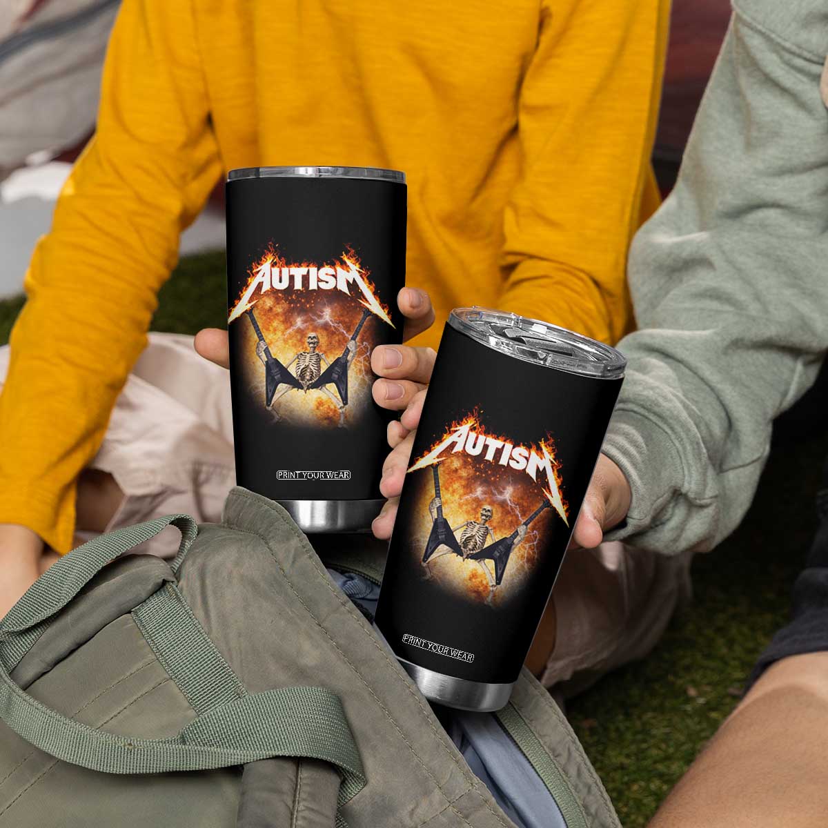 Autism Skeleton Rocker Tumbler Cup Hardcore Rock Style Artwork TS11 Print Your Wear