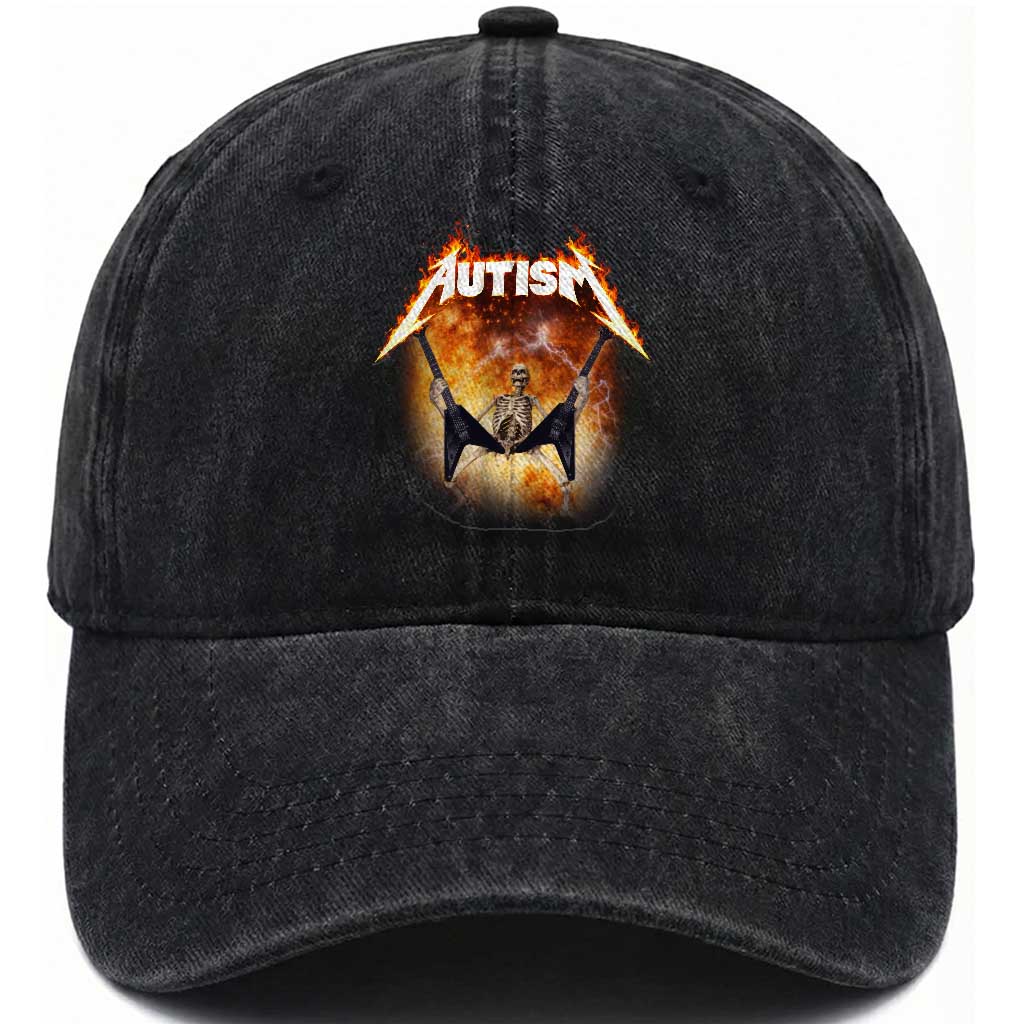 Autism Skeleton Rocker Washed Cotton Baseball Cap Hardcore Rock Style Artwork TS11 Print Your Wear