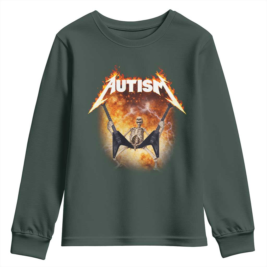Autism Skeleton Rocker Youth Sweatshirt Hardcore Rock Style Artwork TS11 Dark Forest Green Print Your Wear