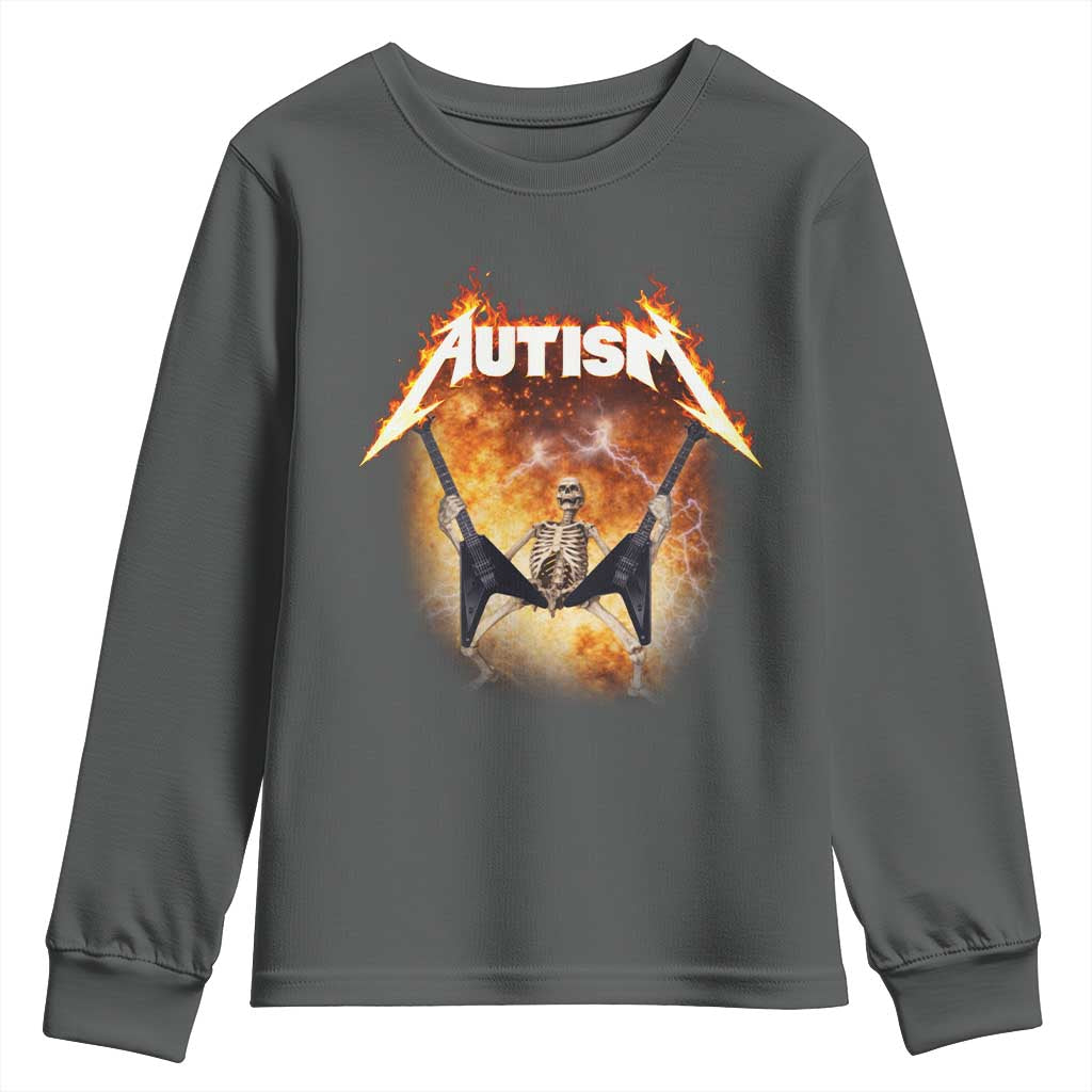 Autism Skeleton Rocker Youth Sweatshirt Hardcore Rock Style Artwork TS11 Dark Heather Print Your Wear