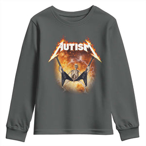 Autism Skeleton Rocker Youth Sweatshirt Hardcore Rock Style Artwork TS11 Dark Heather Print Your Wear