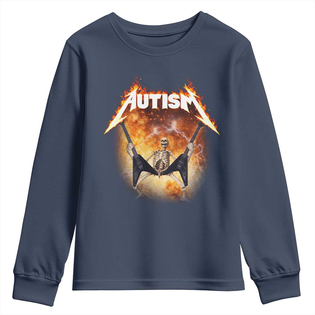 Autism Skeleton Rocker Youth Sweatshirt Hardcore Rock Style Artwork TS11 Navy Print Your Wear