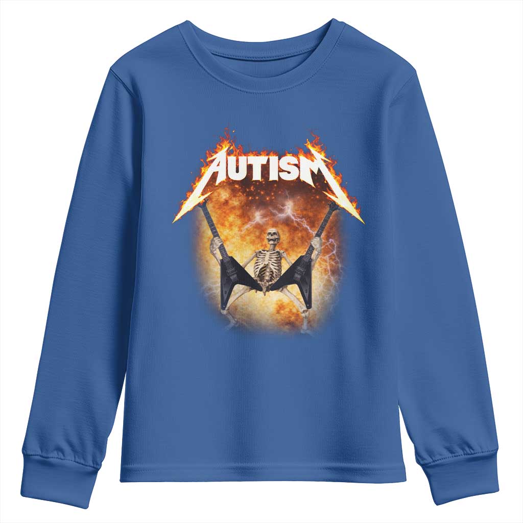 Autism Skeleton Rocker Youth Sweatshirt Hardcore Rock Style Artwork TS11 Royal Blue Print Your Wear