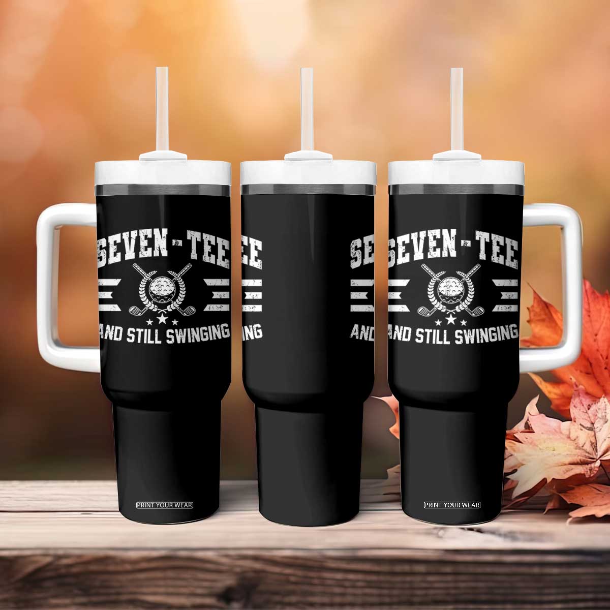 70th Birthday Golf Tumbler With Handle Funny Seven Tee And Still Swinging 70 Years Old TS11 Print Your Wear