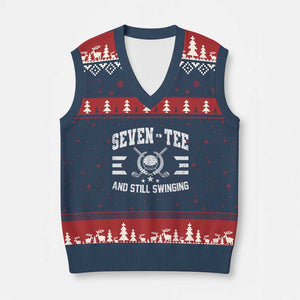 90th Birthday Golf V-Neck Knit Sweater Vest Funny Nine Tee And Still Swinging 90 Years Old TS11 Navy Red Print Your Wear