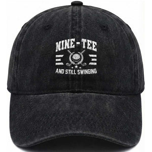 90th Birthday Golf Washed Cotton Baseball Cap Funny Nine Tee And Still Swinging 90 Years Old TS11 Print Your Wear