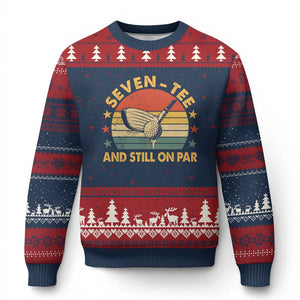 70th Birthday Golf Ugly Christmas Sweater Funny Seven Tee And Still On Par 70 Years Old TS11 Navy Red Print Your Wear