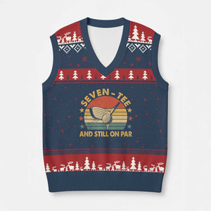 70th Birthday Golf V-Neck Knit Sweater Vest Funny Seven Tee And Still On Par 70 Years Old TS11 Navy Red Print Your Wear