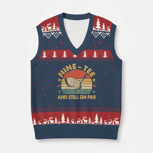 90th Birthday Golf V-Neck Knit Sweater Vest Funny Nine Tee And Still On Par 90 Years Old TS11 Navy Red Print Your Wear