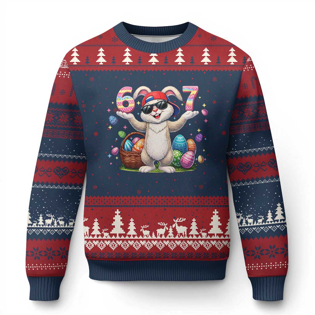 Funny Easter Day Six Seven 67 Bunny Boys Kids Ugly Christmas Sweater TS11 Navy Red Print Your Wear