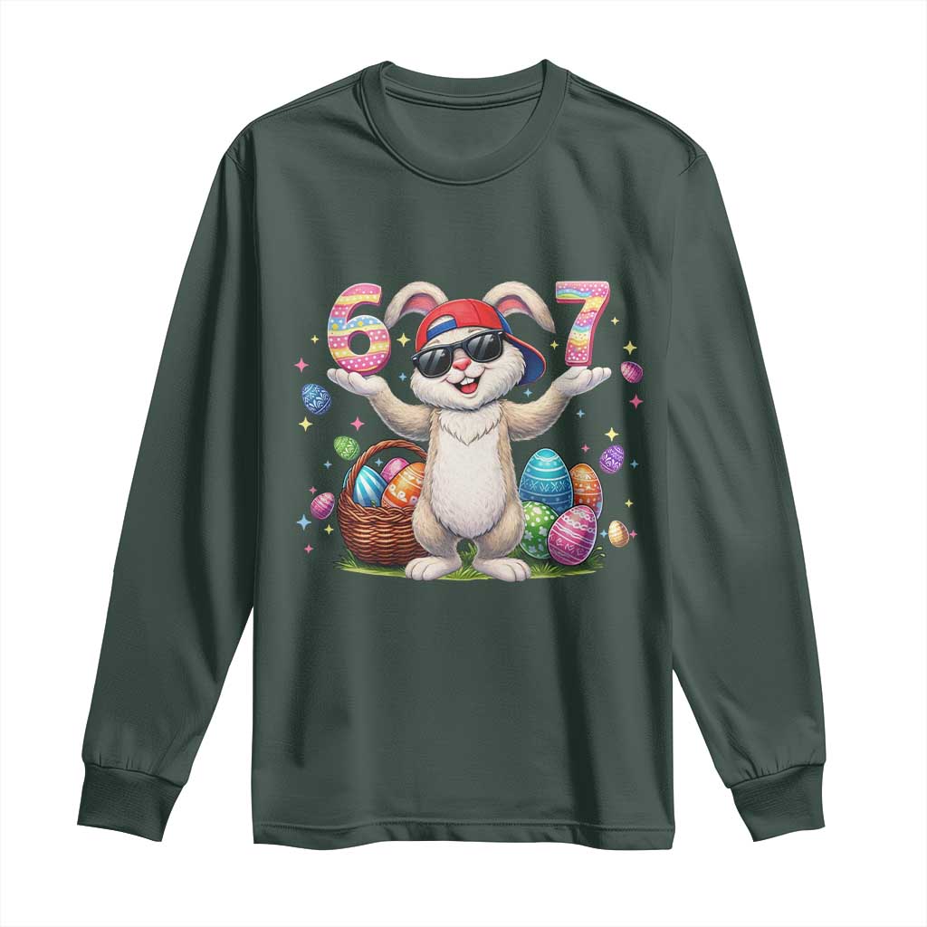 Funny Easter Day Six Seven 67 Bunny Boys Kids Long Sleeve Shirt TS11 Dark Forest Green Print Your Wear