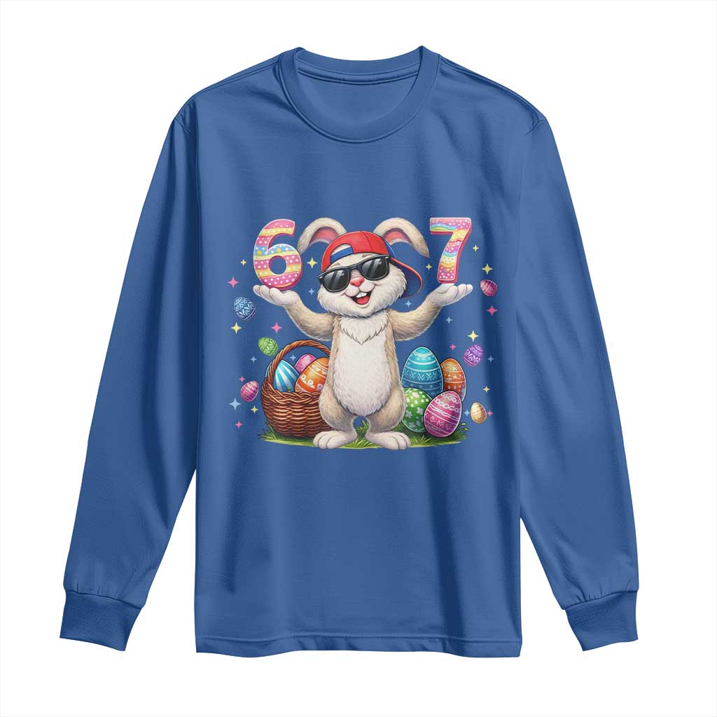 Funny Easter Day Six Seven 67 Bunny Boys Kids Long Sleeve Shirt TS11 Royal Blue Print Your Wear