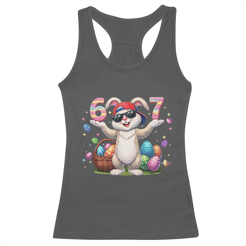 Funny Easter Day Six Seven 67 Bunny Boys Kids Racerback Tank Top TS11 Dark Heather Print Your Wear