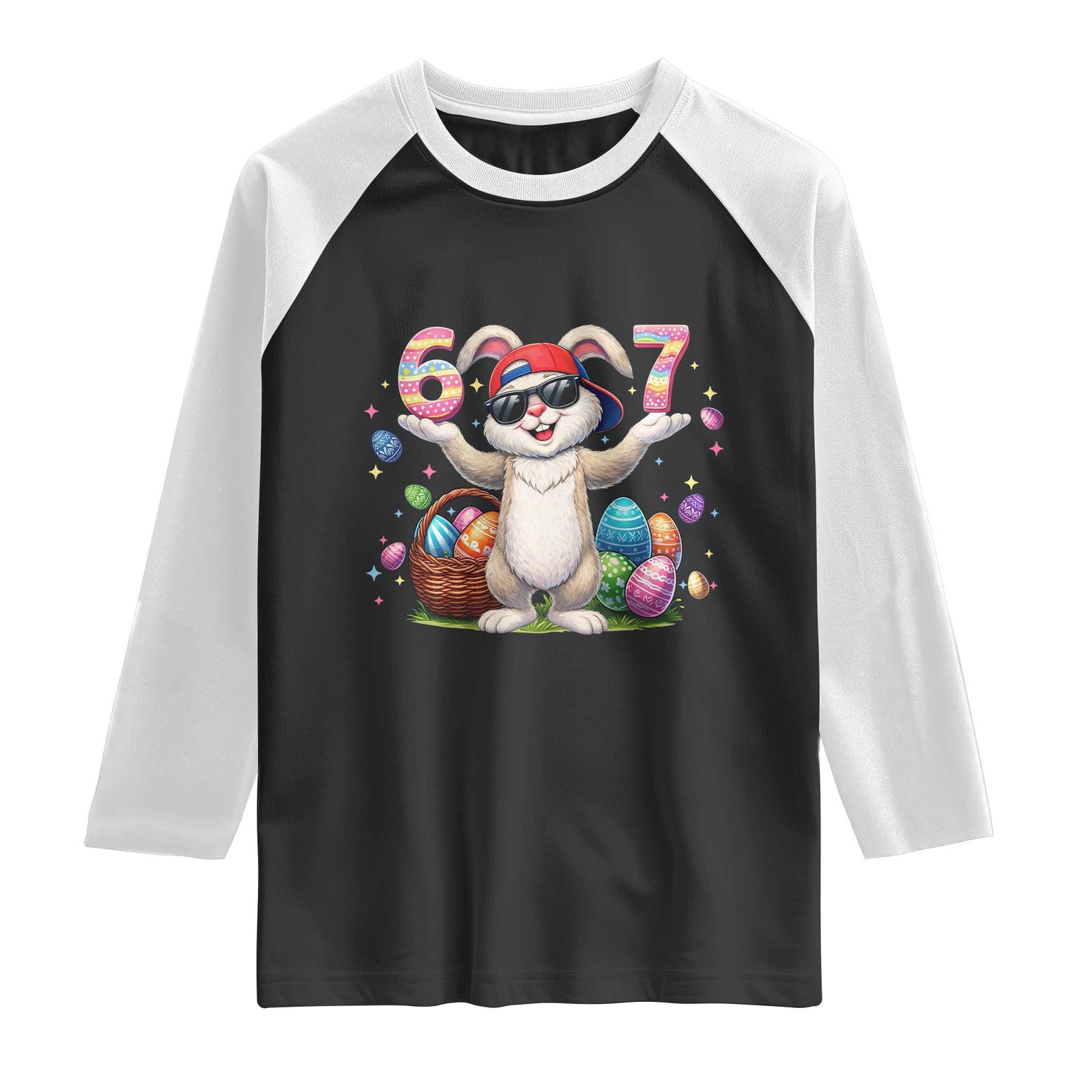 Funny Easter Day Six Seven 67 Bunny Boys Kids Raglan Shirt TS11 Black White Print Your Wear