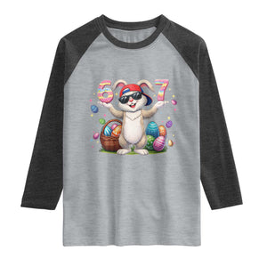 Funny Easter Day Six Seven 67 Bunny Boys Kids Raglan Shirt TS11 Heather Gray Heather Charcoal Print Your Wear