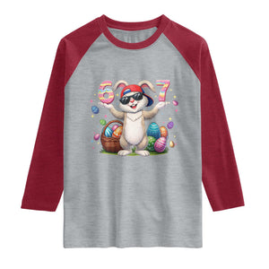 Funny Easter Day Six Seven 67 Bunny Boys Kids Raglan Shirt TS11 Heather Gray Heather Red Print Your Wear