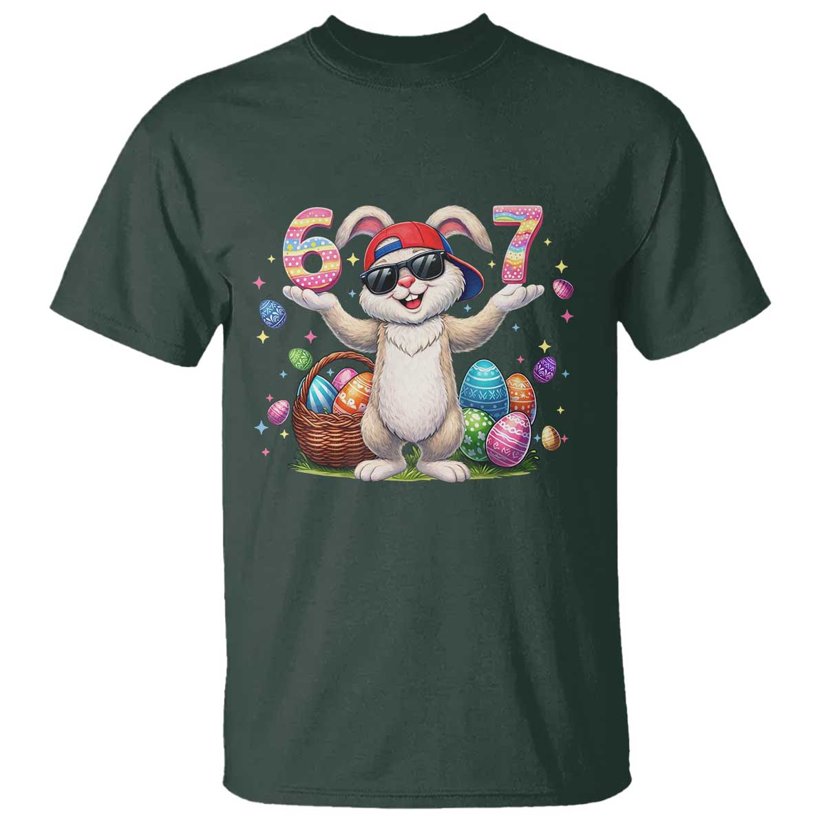 Funny Easter Day Six Seven 67 Bunny Boys Kids T Shirt TS11 Dark Forest Green Print Your Wear