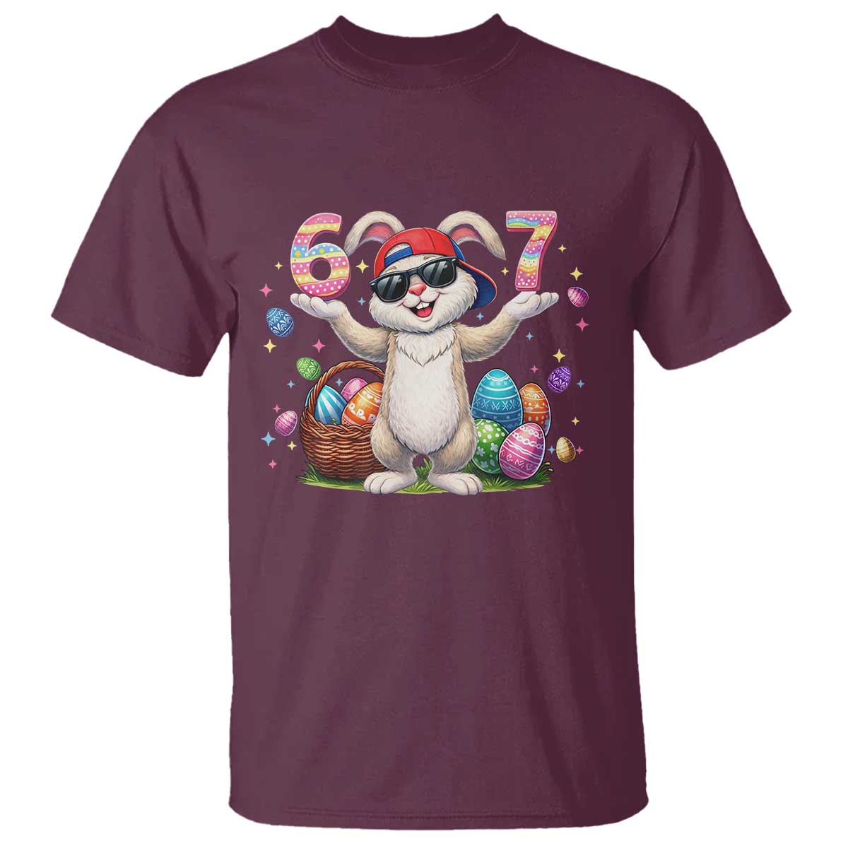 Funny Easter Day Six Seven 67 Bunny Boys Kids T Shirt TS11 Maroon Print Your Wear
