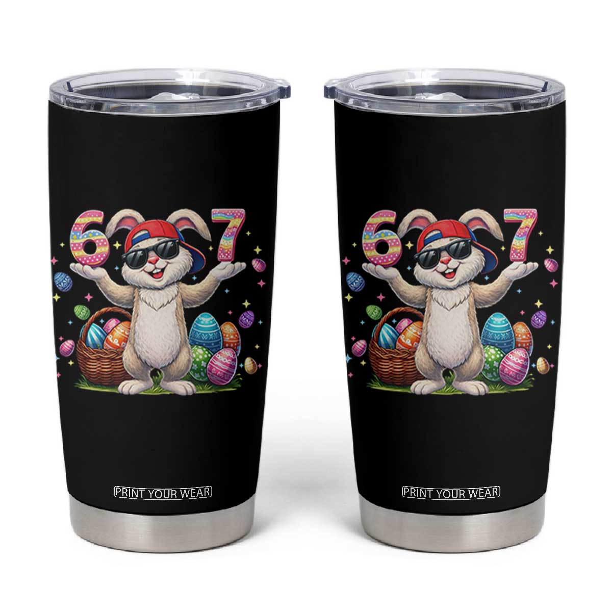 Funny Easter Day Six Seven 67 Bunny Boys Kids Tumbler Cup TS11 Black Print Your Wear