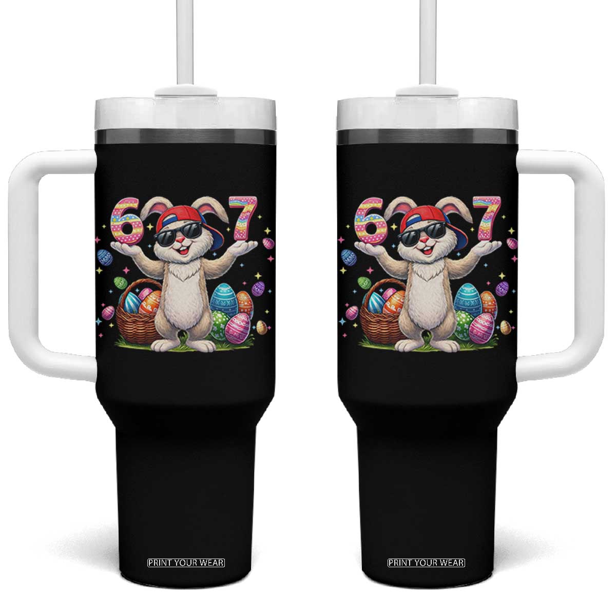 Funny Easter Day Six Seven 67 Bunny Boys Kids Tumbler With Handle TS11 One Size: 40 oz Black Print Your Wear