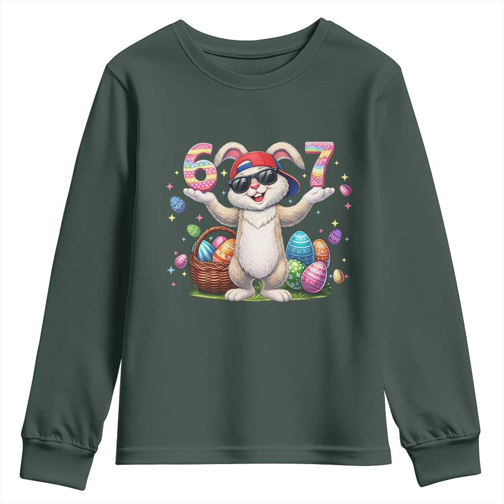 Funny Easter Day Six Seven 67 Bunny Boys Kids Youth Sweatshirt TS11 Dark Forest Green Print Your Wear