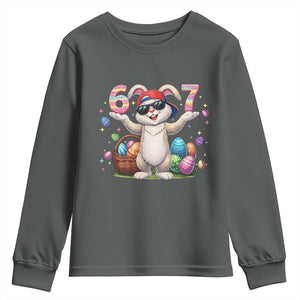 Funny Easter Day Six Seven 67 Bunny Boys Kids Youth Sweatshirt TS11 Dark Heather Print Your Wear