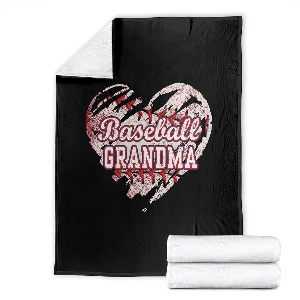Baseball Grandma Throw Blanket Vintage Baseball Heart Game Day TS11 Black Print Your Wear
