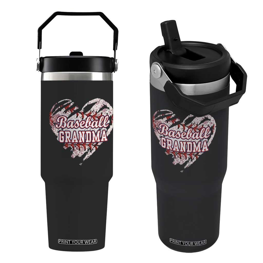 Baseball Grandma Flip Straw Tumbler Vintage Baseball Heart Game Day TS11 One Size: 30 oz Black Print Your Wear
